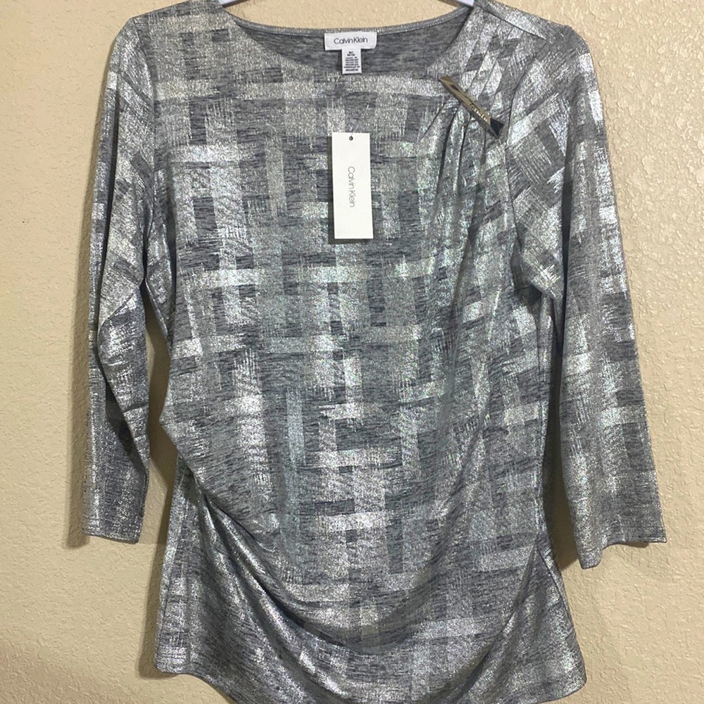 NWT Calvin Klein silver top 3/4 sleeve size medium